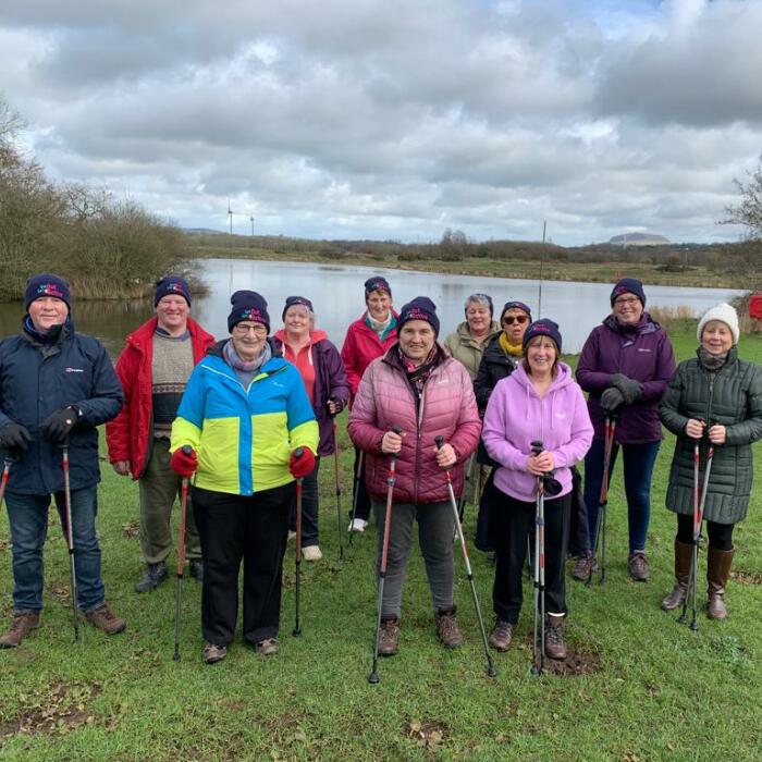 Group of people taking part in Nordic Walking in Northern Ireland. 